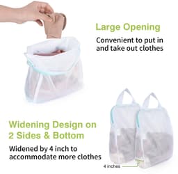 Dailygoods - OTraki 2 stuks wasnetten met handgrepen, 10 x 12 inch wasnet voor wasmachine met grote opening, hangende waszakken klein voor beha, lingerie, ondergoed, sokken en babykleding — thumbnail 2