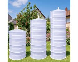 NetDroog Opvouwbaar Droogrek - Rits Drooginet voor Kruidens, Vlees en Kleding - Wit - 4 Lagen - Φ60cm