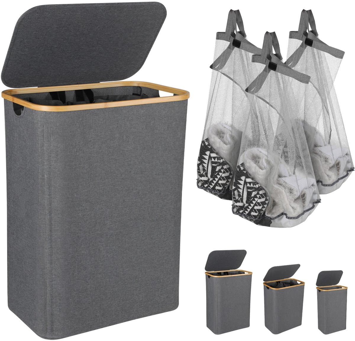 Wassorteerder ,160L,met 3 uitneembare zakken ,wasmand,Grijs — afbeelding 1