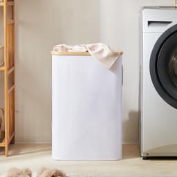 RFWR® Wasmand met Deksel - 48 Liter Smal en Opvouwbaar met Waszak - Houten en Bamboe Design — thumbnail 4