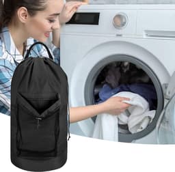 Rugzak voor waszak - Duurzame 600D Oxford doek Wasmand - Met Schouderbanden Meshvak Trekkoordsluiting - Voor College Reizen Wassalon Appartement — thumbnail 3