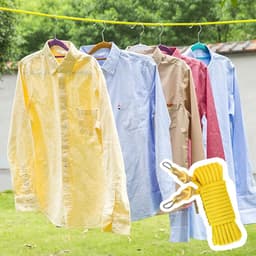 Waslijn, 15 m waslijn van zwaar nylon, gevlochten waslijn met een diameter van 8 mm, waslijn van polyester met 2 haken, antislip en kleurvast, geschikt voor buiten, tuin en kamperen. — thumbnail 2