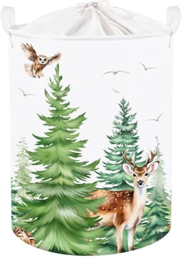 Opbergmand - Opvouwbaar met Handvatten - Wilde Dieren Print Herten en Uilen - Voor Kinderkleding en Speelgoed in Babykamer en Badkamer - 36 x 45 cm — thumbnail 1