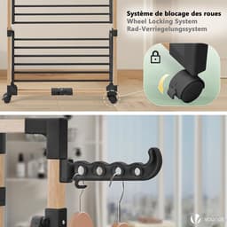 Folding Drying Rack 3 Levels Laundry Rack Large Capacity 25 m Drying Rack with 4 Wheels 2 Side Wings for Indoor and Outdoor Use Black — thumbnail 4