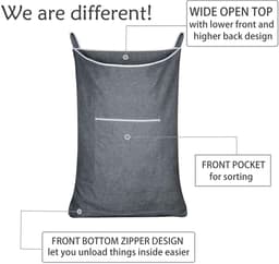 Hangende wasmand tas - ruimtebesparend - 1 stuk - grijs - 35L x 22W inch — thumbnail 4