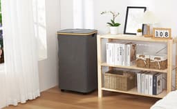 60L wasmand met deksel, wasmanden met handvat en binnenzak, opvouwbare grote wasmand smal, wasmanden, wasmanden voor slaapkamer badkamer (Grijs) — thumbnail 4