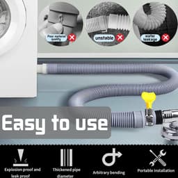 Drain Hose Extension 1/1.5/2/2.5/3/4/5/6 m - Afvoerslang voor Wasmachine - met Beugelaansluiting en Slangklemmen - Uitbreidbare Afvoerslang voor Wasmachines en Vaatwassers - 1 m — thumbnail 2