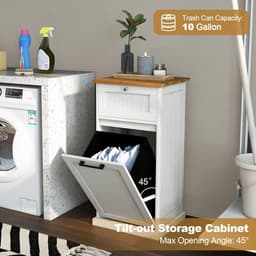 Houten Wasmeubel met Losse Wasmand en Lade voor Badkamer - Wit 40x37x82 cm — thumbnail 2