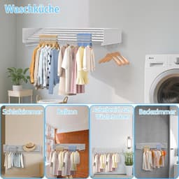 Intrekbare wasdroger - Opvouwbaar wandmontage droogrek - 80 cm staven x 5 hangende lijnen voor binnen en buiten — thumbnail 5