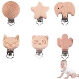YAPKOLV 6 stuks hoogwaardige beukenhouten klemmen, niet giftig, fopspeenclip, speenclip, babyspeenhanger, natuurlijke houten clip — thumbnail 1