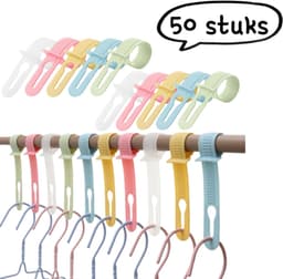50 stuks - Winddichte kledinghangergespen - Anti-drop, winddichte en veilige vergrendelingsgespen voor het drogen - Verstelbare kledingstang om vallen te voorkomen, hangerbevestigingshaken - Gemengde kleuren (willekeurige kleuren) — thumbnail 1