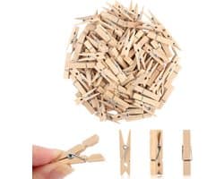 100 Mini Wasknijpers Houten Wasdrogerklemmen met Opbergtas - Allround voor Huishouden, Knutselen en Decoratie — afbeelding 1