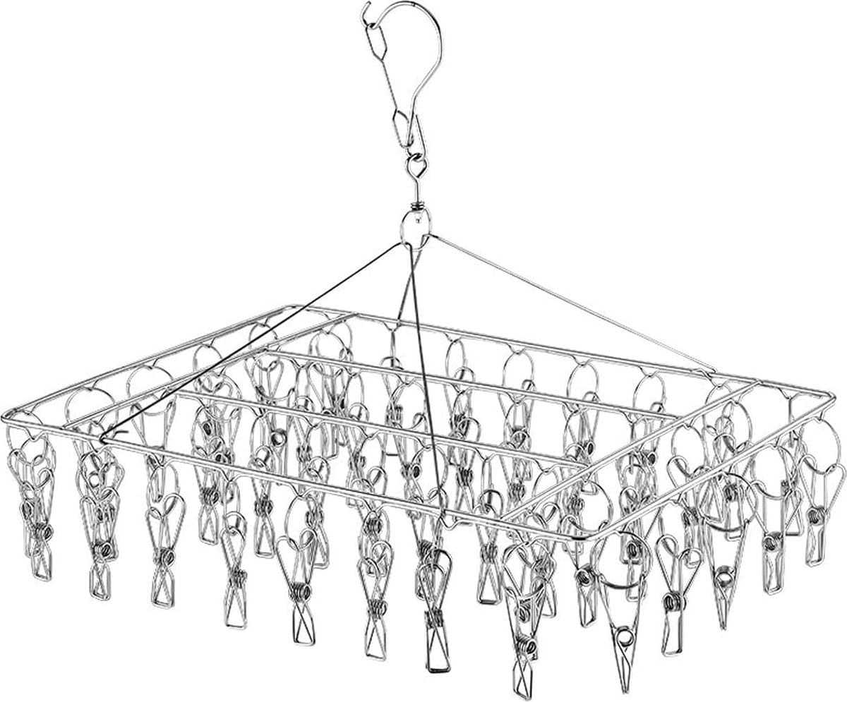 Sokkendroger, roestvrij staal, met 36 wasknijpers, zwenkbaar, winddicht, sokkenhangers, droogrek voor sokken, ondergoed, beha's, babykleding, luiers, handdoeken, handschoenen — afbeelding 1