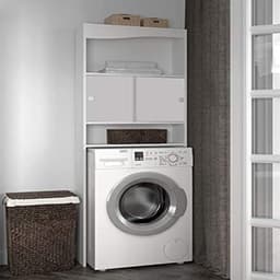 Wasmachine Kast - Wasmachine Ombouw Opbergrek 3 Schappen - Wasmachine Meubel Met Verhoger - Kast Voor Wasdroger - Wit — thumbnail 5