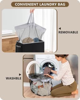 Wasmand met deksel, zwart, 100 liter, waszak, smalle wasverzamelaar, voor badkamer, slaapkamer, waskamer, kinderkamer, appartementen, wasmands, opvouwbare wasmand — thumbnail 5