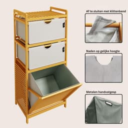 CLVP® Wassorteerder 3 Vaken - Wasmand - Wassorteerder - Lichtgrijs en lichtbruin — thumbnail 4