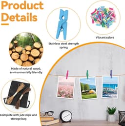 100 Stuks Decoratieve Houten Knijpers met Fotokabels en Opbergtas voor Foto's en Knutselprojecten — thumbnail 3