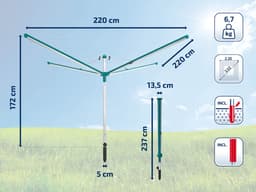 Leifheit droogmolen Linomatic 600 deluxe incl. bodemhuls en beschermhoes - 60 m drooglengte - 6 wasmachineladingen — thumbnail 2