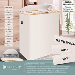 Wasmand met deksel en 3 uitneembare waszakken, 2 vakken, opvouwbaar, 170 liter, wasbox, wassorteerder — thumbnail 2