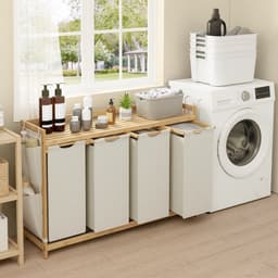 SONGMICS - Wasmand - Wasmand met 4 Vakken - Bamboe - Met Plank en Zijvakken - 200L Capaciteit — thumbnail 4