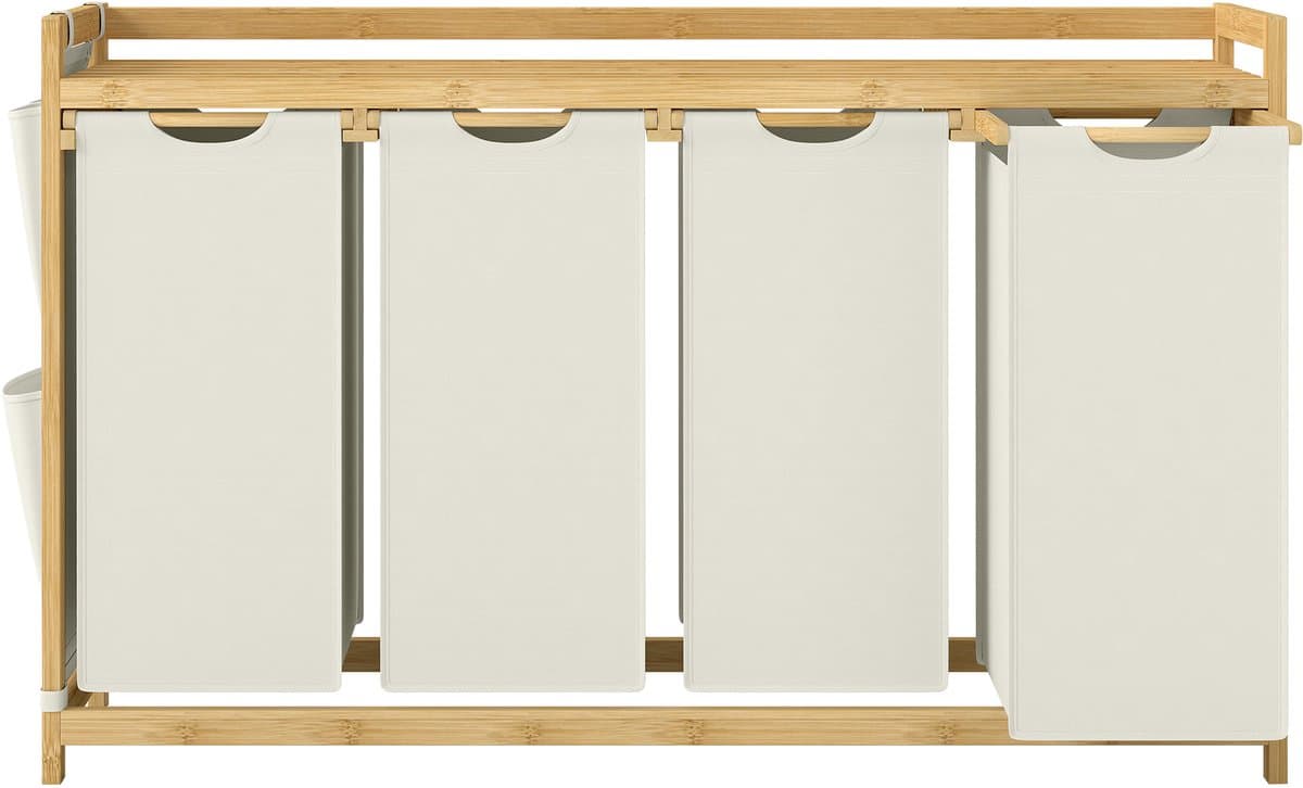 SONGMICS - Wasmand - Wasmand met 4 Vakken - Bamboe - Met Plank en Zijvakken - 200L Capaciteit — afbeelding 1