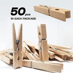Wasknijpers Hout - Kledingspelden Knutselen - Buiten Droge Kleding - Heavy Duty Ontwerp - 50 Stuks - Natuurlijk Hout — thumbnail 3