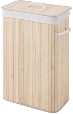 Sealskin Bamboo – Bamboe Wasmand met Deksel - Wasbare katoenen waszak - Handvatten - 56 Liter – afmetingen 60 x 40 x 23,5 cm - Natuurlijk Bruin — thumbnail 1