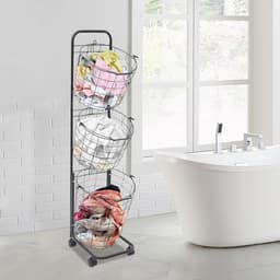 Wasmand op wielen met 3 niveaus - Grote stapelbare waskar met verwijderbare sorteermanden — thumbnail 4