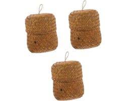3 Stuks Rieten Opbergmanden - Geweven Zeegras Mand voor Bureau en Decoratie