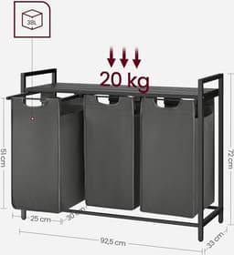 MIRA Home - Wassorteerder - Wasmand - 3 vakken - Waszakken - 3X38 Liter - 92,5x33x72 — thumbnail 2