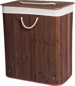 Decopatent Bamboe Wasmand - Dubbele Wasmand met deksel - Opvouwbaar - 110 L - Bruin — thumbnail 1