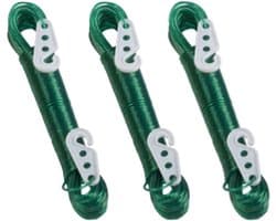 Lifetime Clean Waslijn - 3x - 20 meter - PVC - groen - drooglijn / waslijndraad - wasgoed ophangen - met 2 haakjes