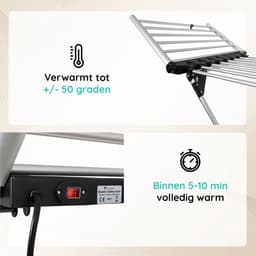Eleganca Elektrisch Droogrek - 147 x 54 x 94 cm – Verwarmd Wasrek – Snel drogen van Kleding en Handdoeken - 230W - IPX1 - Zilver — thumbnail 5