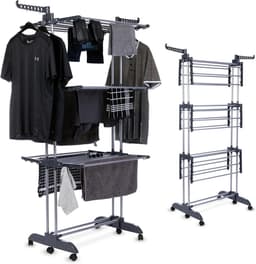 Waskrek - Droogrek Torens - Kleding Drogen - Opvouwbaar Met Wielen - 45 x 75 x 173 cm - Zwart — thumbnail 1