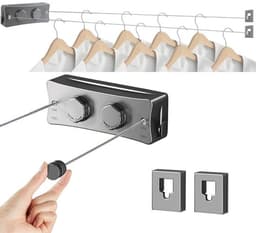 Dailygoods- Waslijn Uittrekbaar 17Ft - Wandmontage - Roestvrij Staal — thumbnail 1