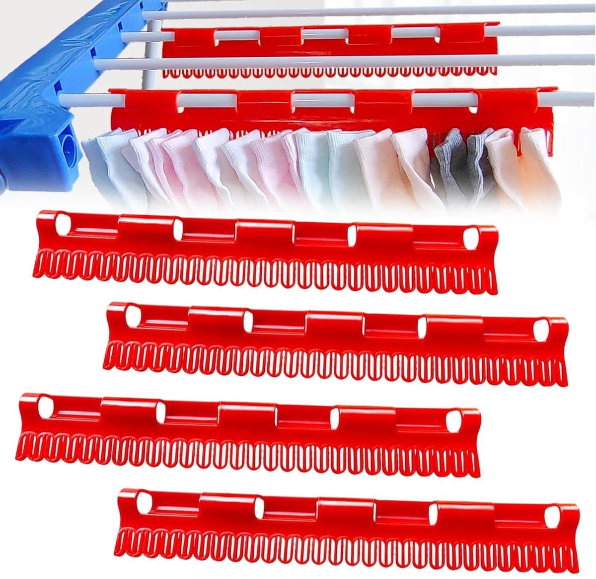 Dailygoods- Droogrek Winddicht - 4 Stuks - Kunststof Hangers - Compact Formaat - Voor Sokken/Ondergoed - Optimale Luchtcirculatie - Wasrek — afbeelding 1