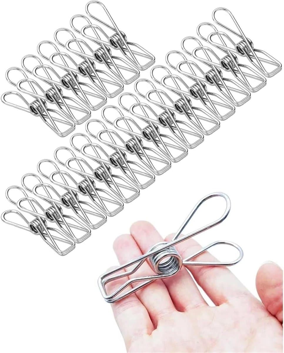Metalen Wasknijpers - Kledingklemmen RVS - Kleding Drogen - Roestvrij Staal - 317 inch - Zilverkleurig — afbeelding 1