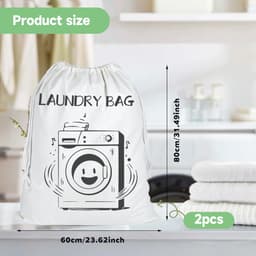 Dailygoods- Waszak 60 x 80 cm - Waszakken 2 stuks - Opbergzakken - Organiseren - Katoen en vlas - Duurzaam en wasmachinebestendig - Wasmand — thumbnail 3