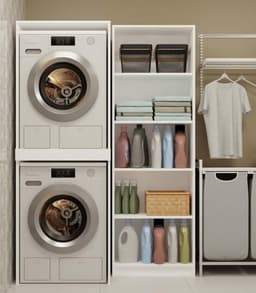 BDW Washing Machine Cabinet for Washing Machine and Tumble Dryer Pola Twin, 180 x 64 x 64 cm, Tall Bathroom Cabinet, Bathroom Furniture, Dryer, White — thumbnail 4