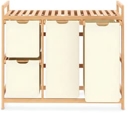 KAD® Wasmand 3 Vakken - Wassorteerder met Deksel - Uitneembare Waszakken - Beige - 42cm x 81cm x 77cm — thumbnail 1