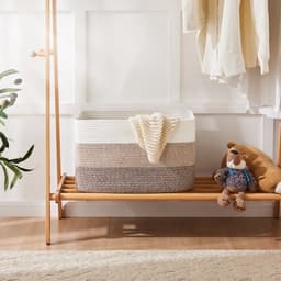 Dekentjesmand, rechthoekige geweven manden voor opslag, 65 liter - wasmand voor decoratieve kinderkamer, speelgoed, vuile kleding en tijdschriften in kasten, babykamer en woonkamer - Kaki — thumbnail 4