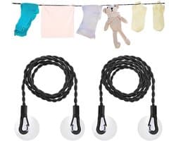 2 stuks reiskleding waslijn, uitschuifbare waslijn met haken en zuignap, draagbare elastische lijn, winddichte hanger voor buiten kamperen, wasdrogen
