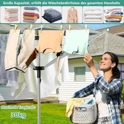 Droogmolen voor buiten - Wasdroger rek - Wassen drogen - 50 meter waslijn - 30 kg capaciteit - Grijs groen — thumbnail 2