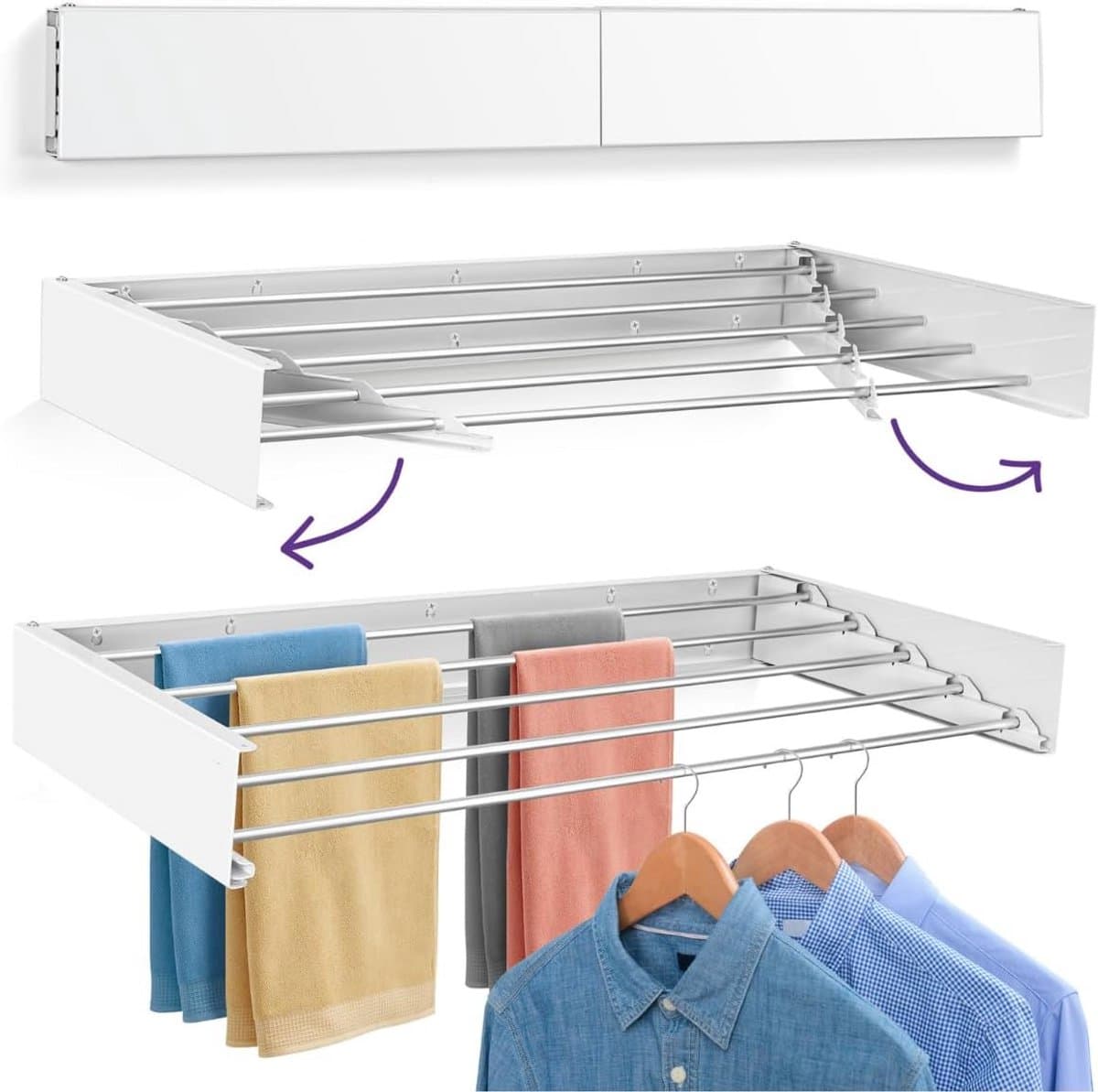 100 cm Uitschuifbare Waslijn voor aan de Muur - Inklapbaar en RVS — afbeelding 1