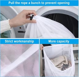 2 stuks waszakken, waszak met trekkoord, fijnmazige zak, speciale waszak met trekkoord, verdikte, vormvaste waszak met trekkoord, waszak van netstof, 40*50cm geschikt voor het wassen van blouses/korte mouwen/badlakens (wit) — thumbnail 4