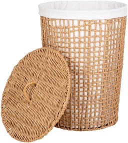 Elin | wasmand | lichtbruin/wit | papier en metaal | ø42x56 cm | wasmand | wasbox | laundry basket | wasmand met deksel | grote wasmand | Wood Selections — thumbnail 2