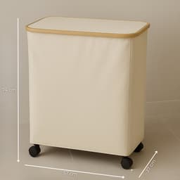 AKSA Home® Wasmand met Wieltjes - Wassorteerder met 3 vakken - Wasmand Opvouwbaar met Deksel - 160L - Beige/Creme — thumbnail 5