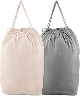 Waszakken met handgrepen, opslag voor vuile kleding, voor studentenhuis of reizen, wasmandvoering, geschikt voor de meeste wasmanden, 140 l, 2 stuks, beige en grijs — thumbnail 1