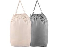 Waszakken met handgrepen, opslag voor vuile kleding, voor studentenhuis of reizen, wasmandvoering, geschikt voor de meeste wasmanden, 140 l, 2 stuks, beige en grijs