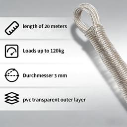 20 meter waslijn, met kunststof gecoate stalen metalen kern, waslijn om buiten op te hangen, robuuste outdoor-waslijn, robuust, draagbaar voor gebruik binnen en buiten — thumbnail 3